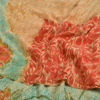 Sanskriti Vintage Sarees Multi Pure Crepe Silk Printed Sari Soft Craft Sustainable Fabric