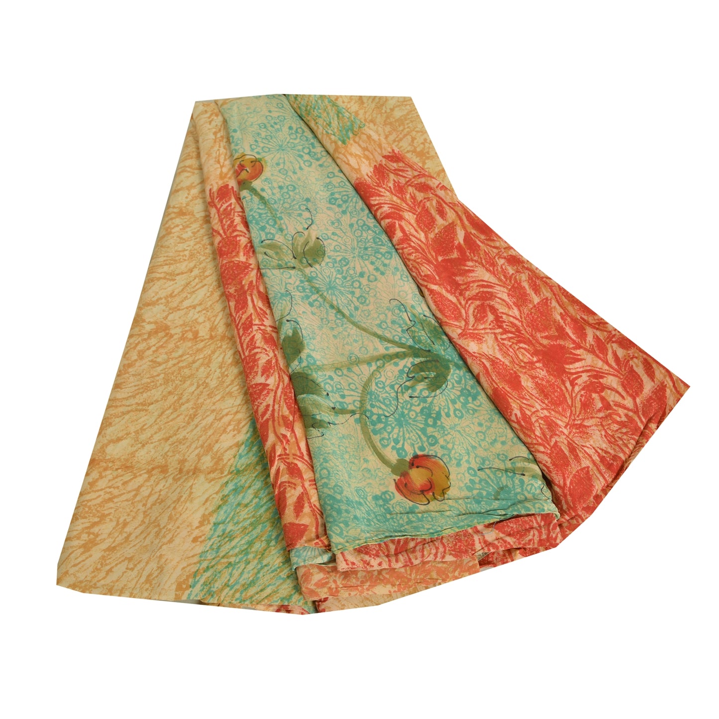 Sanskriti Vintage Sarees Multi Pure Crepe Silk Printed Sari Soft Craft Sustainable Fabric