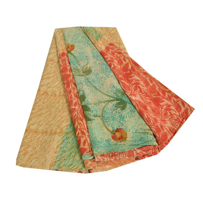 Sanskriti Vintage Sarees Multi Pure Crepe Silk Printed Sari Soft Craft Sustainable Fabric