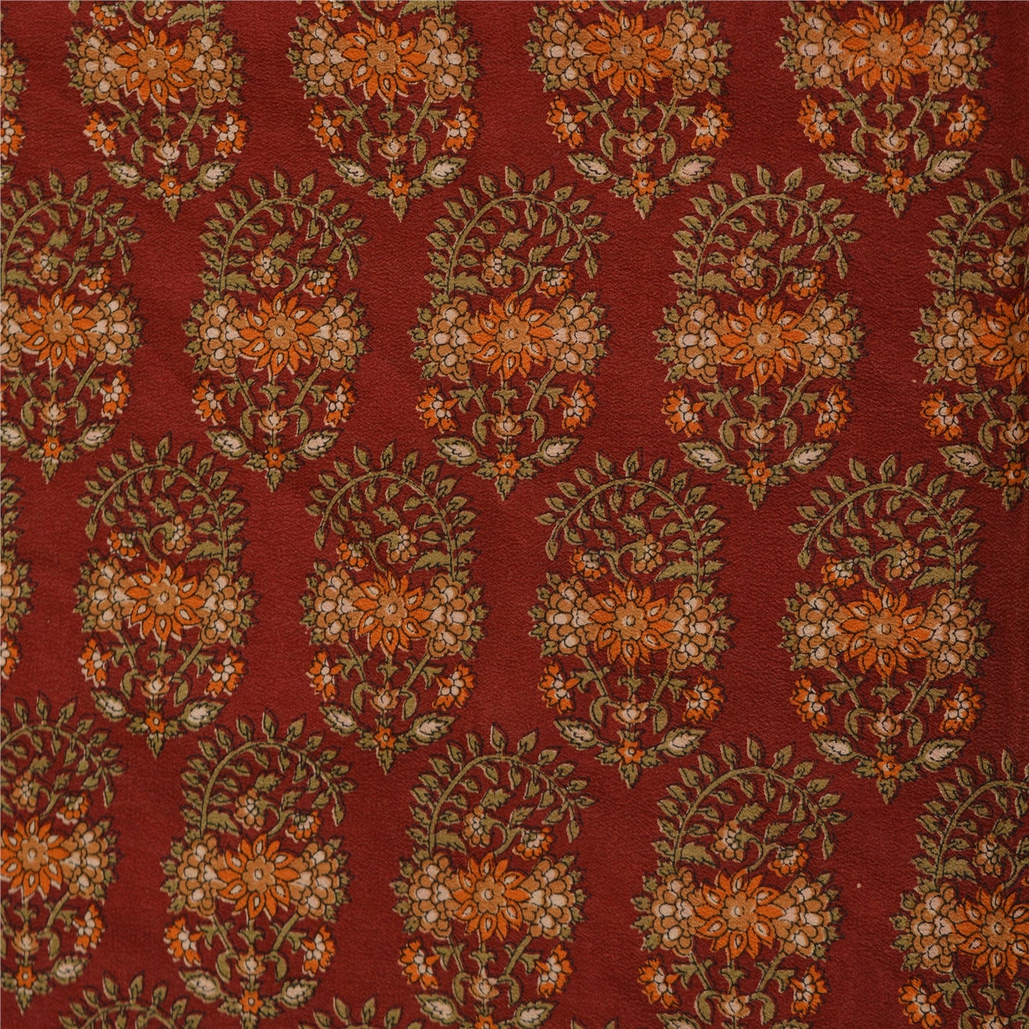 Sanskriti Vintage Sarees Red/Orange Pure Crepe Silk Printed Sari Craft Sustainable Fabric