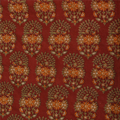 Sanskriti Vintage Sarees Red/Orange Pure Crepe Silk Printed Sari Craft Sustainable Fabric