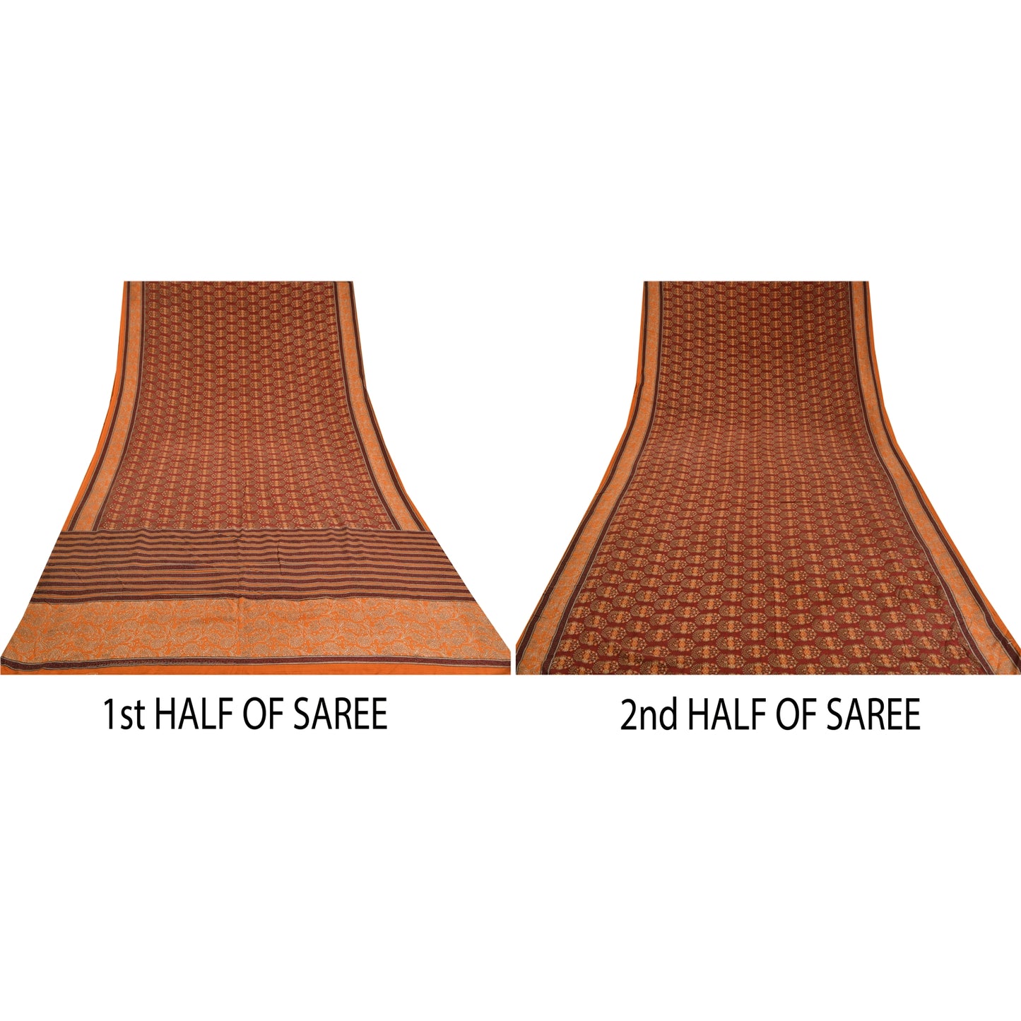 Sanskriti Vintage Sarees Red/Orange Pure Crepe Silk Printed Sari Craft Sustainable Fabric