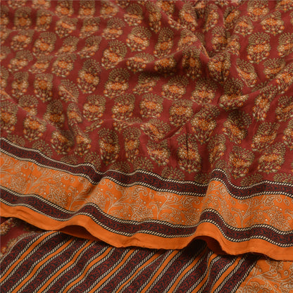Sanskriti Vintage Sarees Red/Orange Pure Crepe Silk Printed Sari Craft Sustainable Fabric
