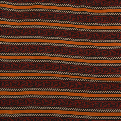 Sanskriti Vintage Sarees Red/Orange Pure Crepe Silk Printed Sari Craft Sustainable Fabric