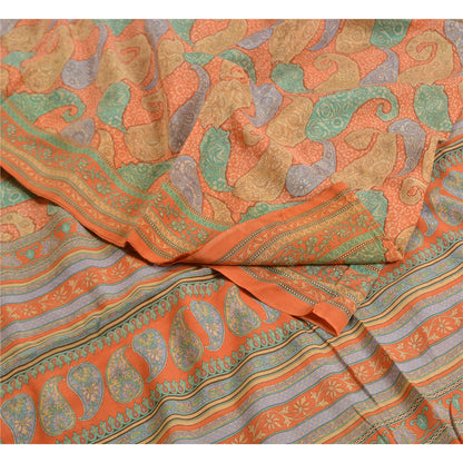 Sanskriti Vintage Sarees Multi Pure Crepe Silk Printed Sari Soft Craft Sustainable Fabric