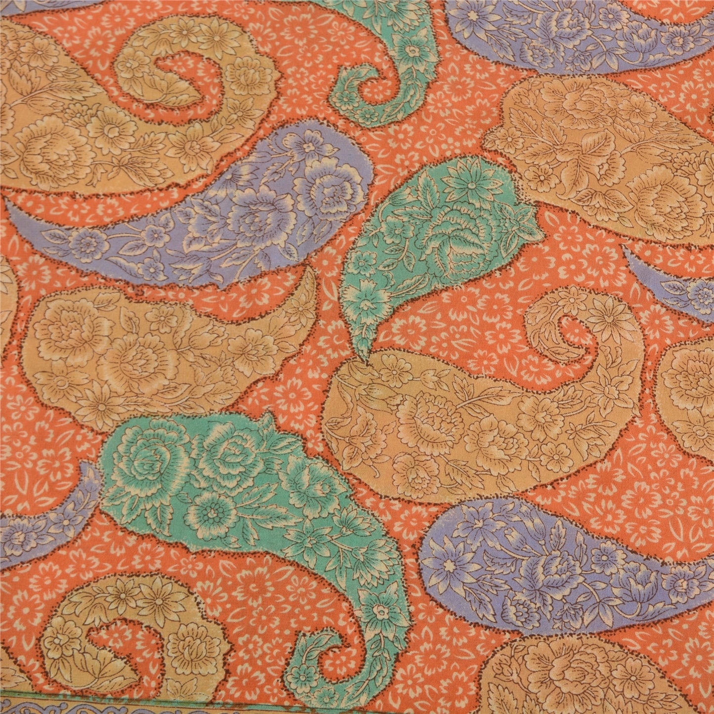 Sanskriti Vintage Sarees Multi Pure Crepe Silk Printed Sari Soft Craft Sustainable Fabric