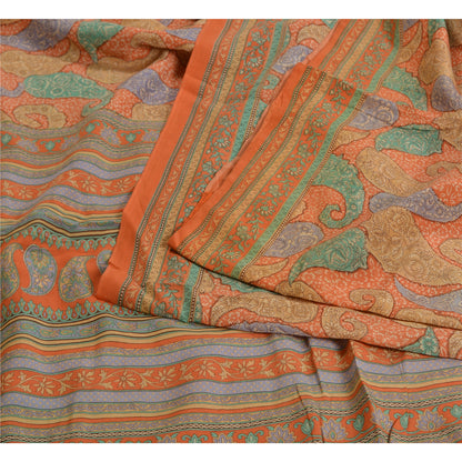 Sanskriti Vintage Sarees Multi Pure Crepe Silk Printed Sari Soft Craft Sustainable Fabric
