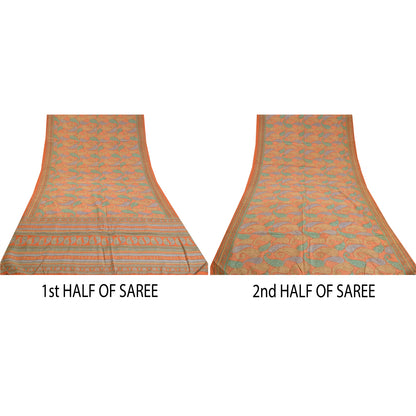 Sanskriti Vintage Sarees Multi Pure Crepe Silk Printed Sari Soft Craft Sustainable Fabric