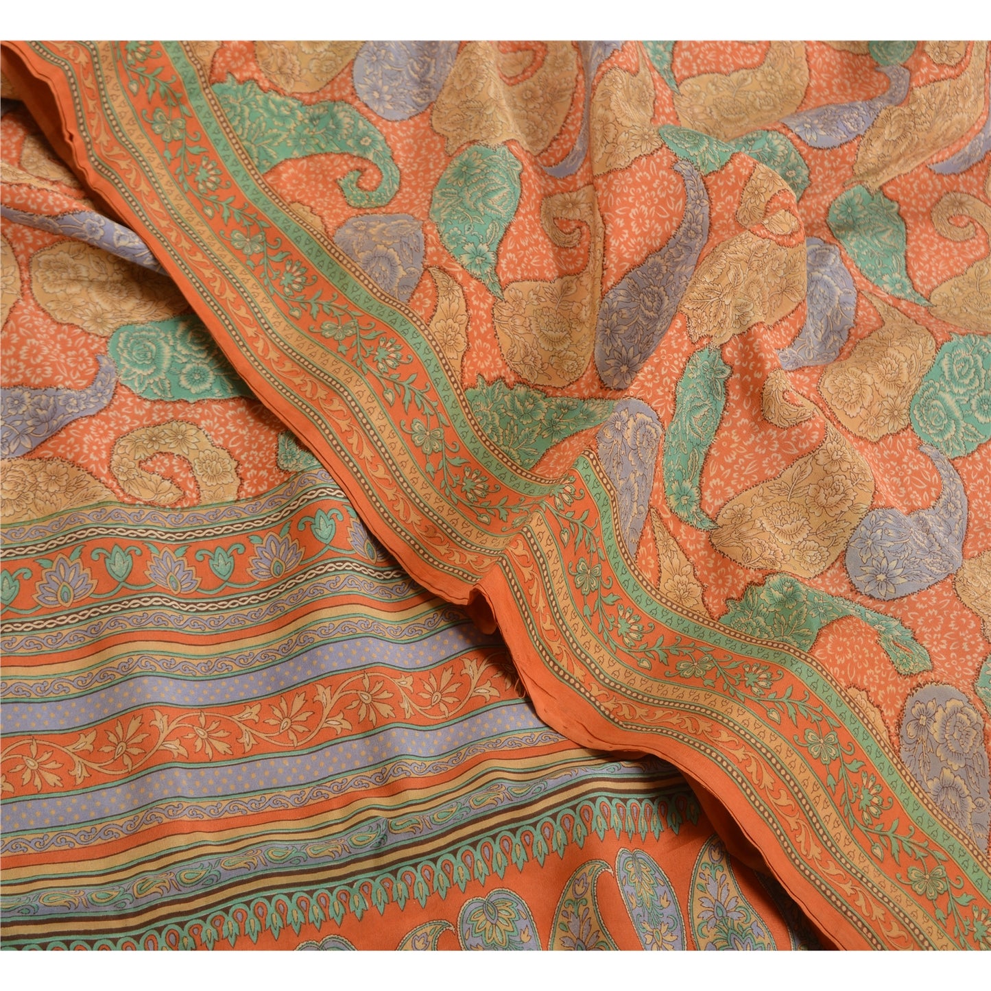 Sanskriti Vintage Sarees Multi Pure Crepe Silk Printed Sari Soft Craft Sustainable Fabric