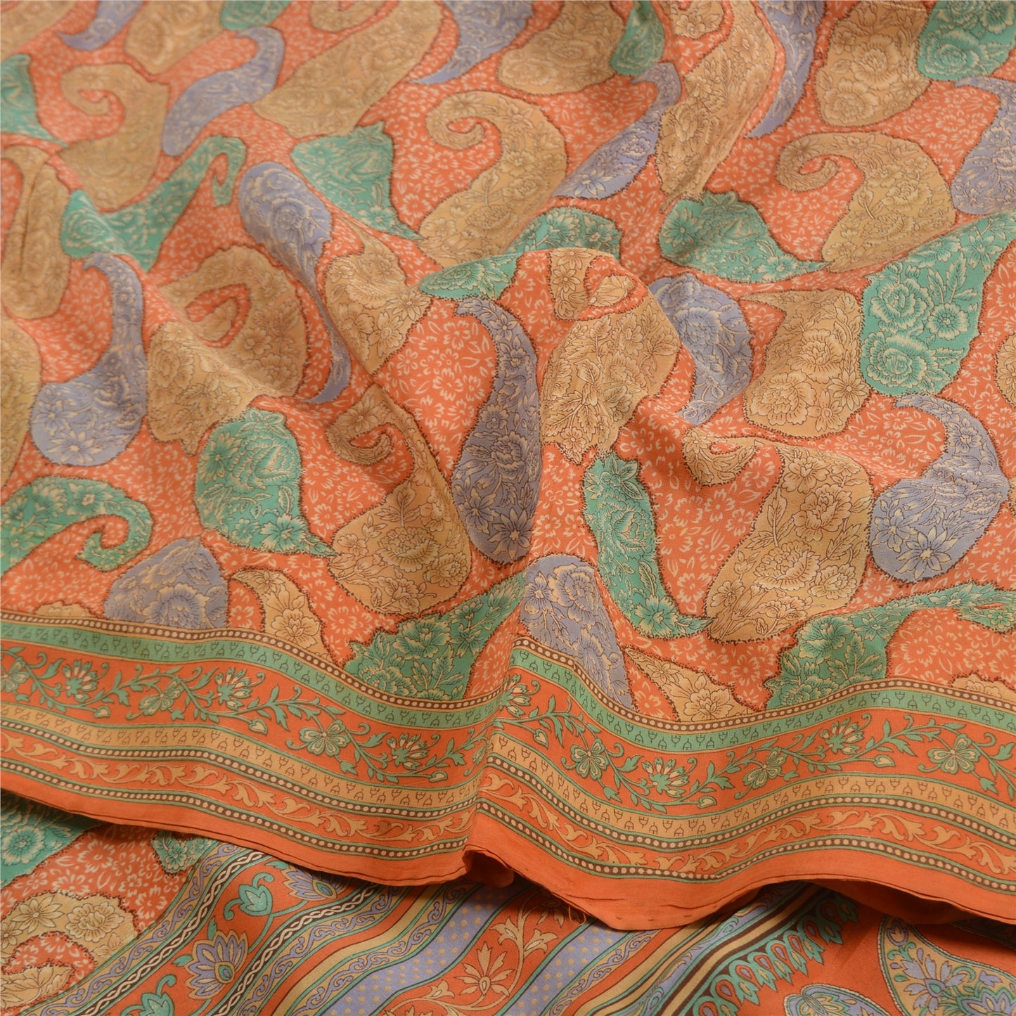 Sanskriti Vintage Sarees Multi Pure Crepe Silk Printed Sari Soft Craft Sustainable Fabric