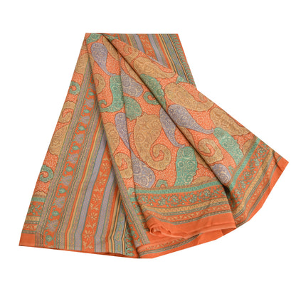 Sanskriti Vintage Sarees Multi Pure Crepe Silk Printed Sari Soft Craft Sustainable Fabric