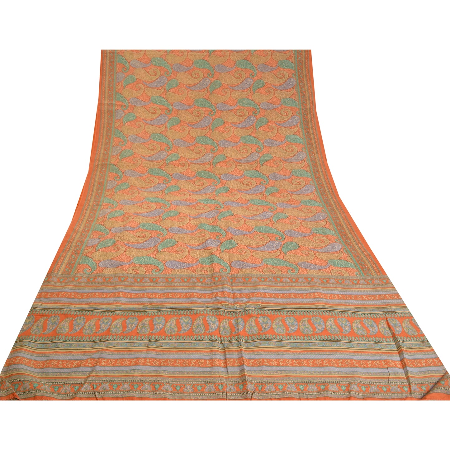 Sanskriti Vintage Sarees Multi Pure Crepe Silk Printed Sari Soft Craft Sustainable Fabric