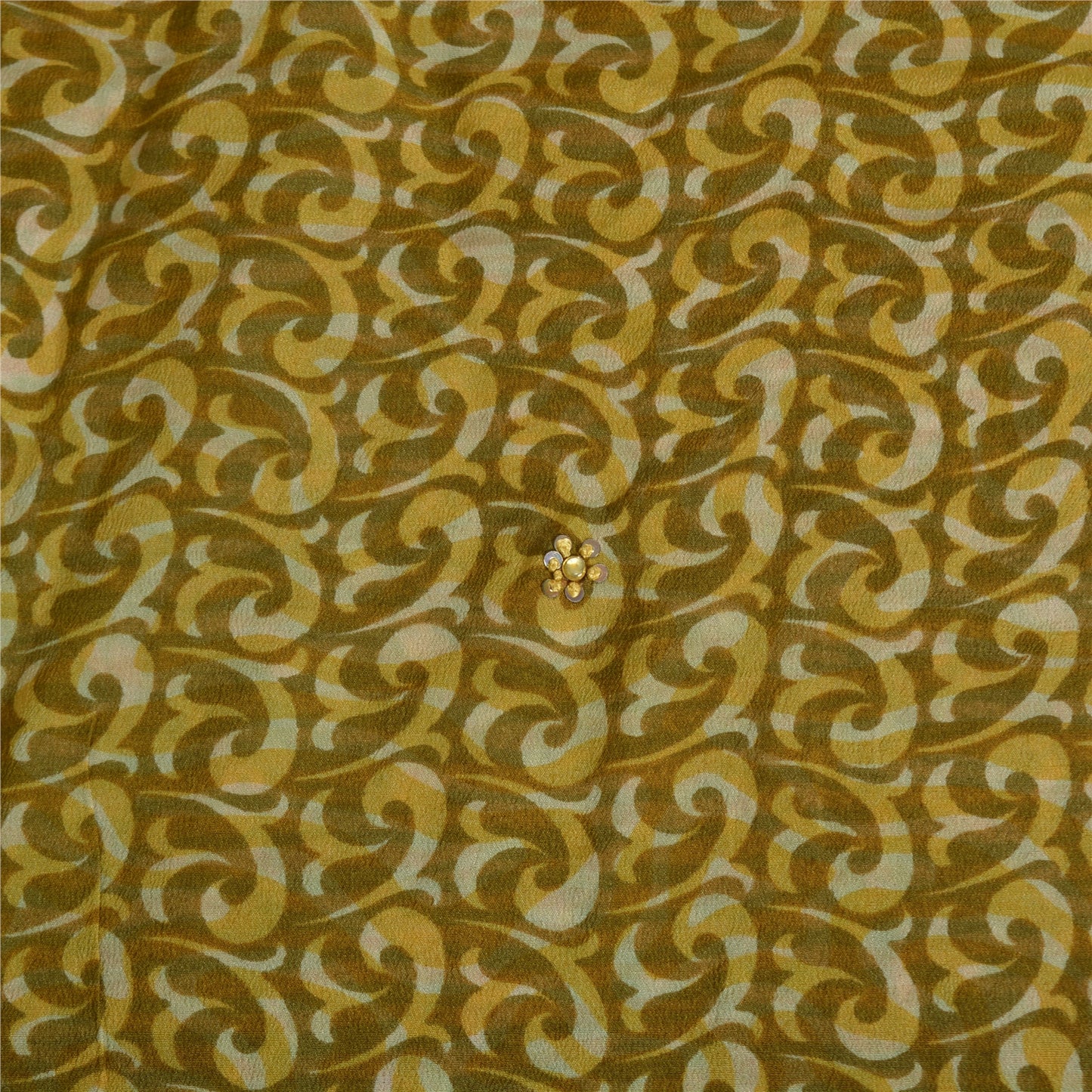 Sanskriti Vintage Sarees Green Hand Beaded Printed Pure Crepe Silk Sari Sustainable Fabric