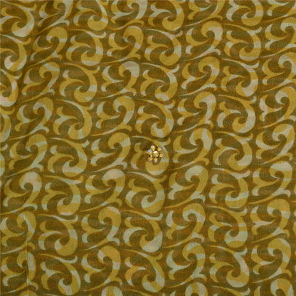 Sanskriti Vintage Sarees Green Hand Beaded Printed Pure Crepe Silk Sari Sustainable Fabric