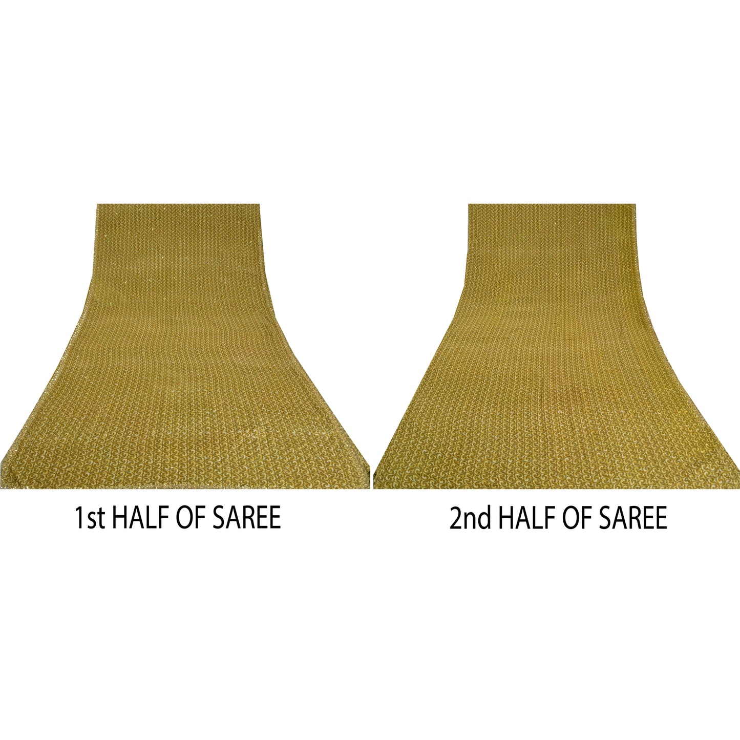 Sanskriti Vintage Sarees Green Hand Beaded Printed Pure Crepe Silk Sari Sustainable Fabric