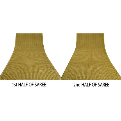 Sanskriti Vintage Sarees Green Hand Beaded Printed Pure Crepe Silk Sari Sustainable Fabric