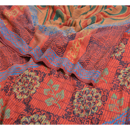 Sanskriti Vintage Sarees Indian Red Pure Crepe Silk Printed Sari Craft Sustainable Fabric
