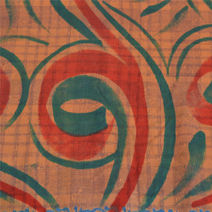 Sanskriti Vintage Sarees Indian Red Pure Crepe Silk Printed Sari Craft Sustainable Fabric