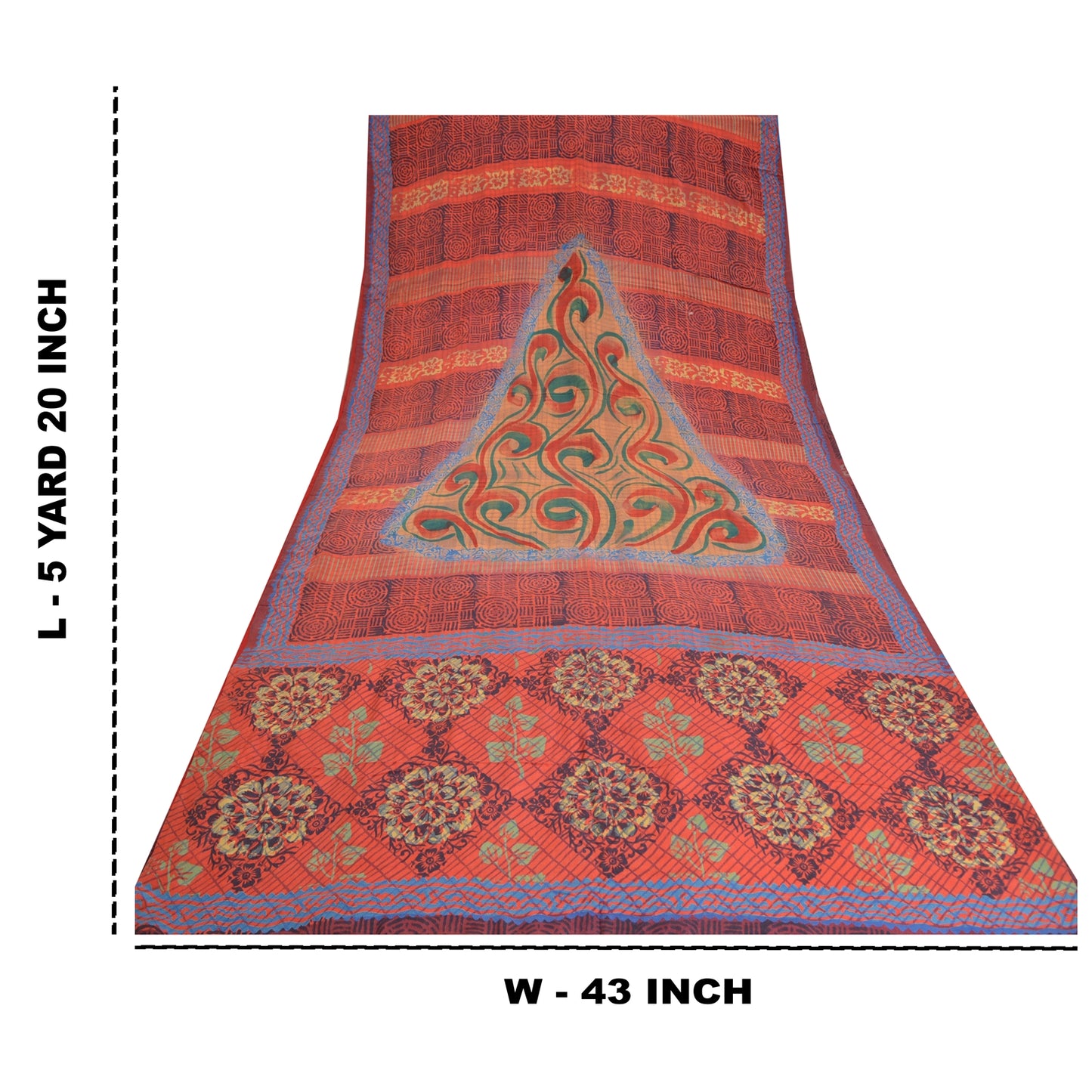 Sanskriti Vintage Sarees Indian Red Pure Crepe Silk Printed Sari Craft Sustainable Fabric