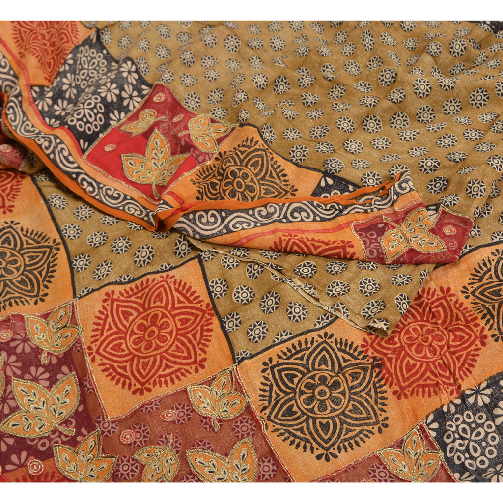 Sanskriti Vintage Sarees Multi Pure Crepe Silk Embroidered Printed Sari Sustainable Fabric