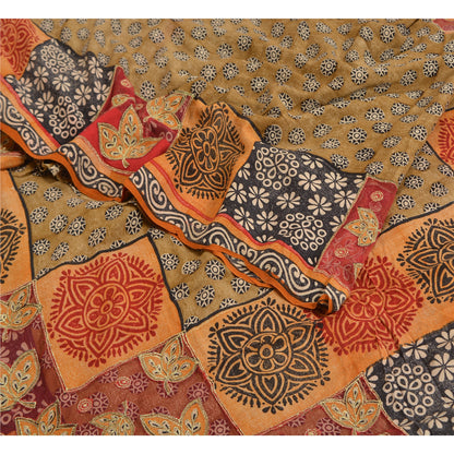 Sanskriti Vintage Sarees Multi Pure Crepe Silk Embroidered Printed Sari Sustainable Fabric