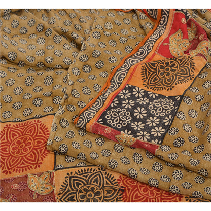 Sanskriti Vintage Sarees Multi Pure Crepe Silk Embroidered Printed Sari Sustainable Fabric