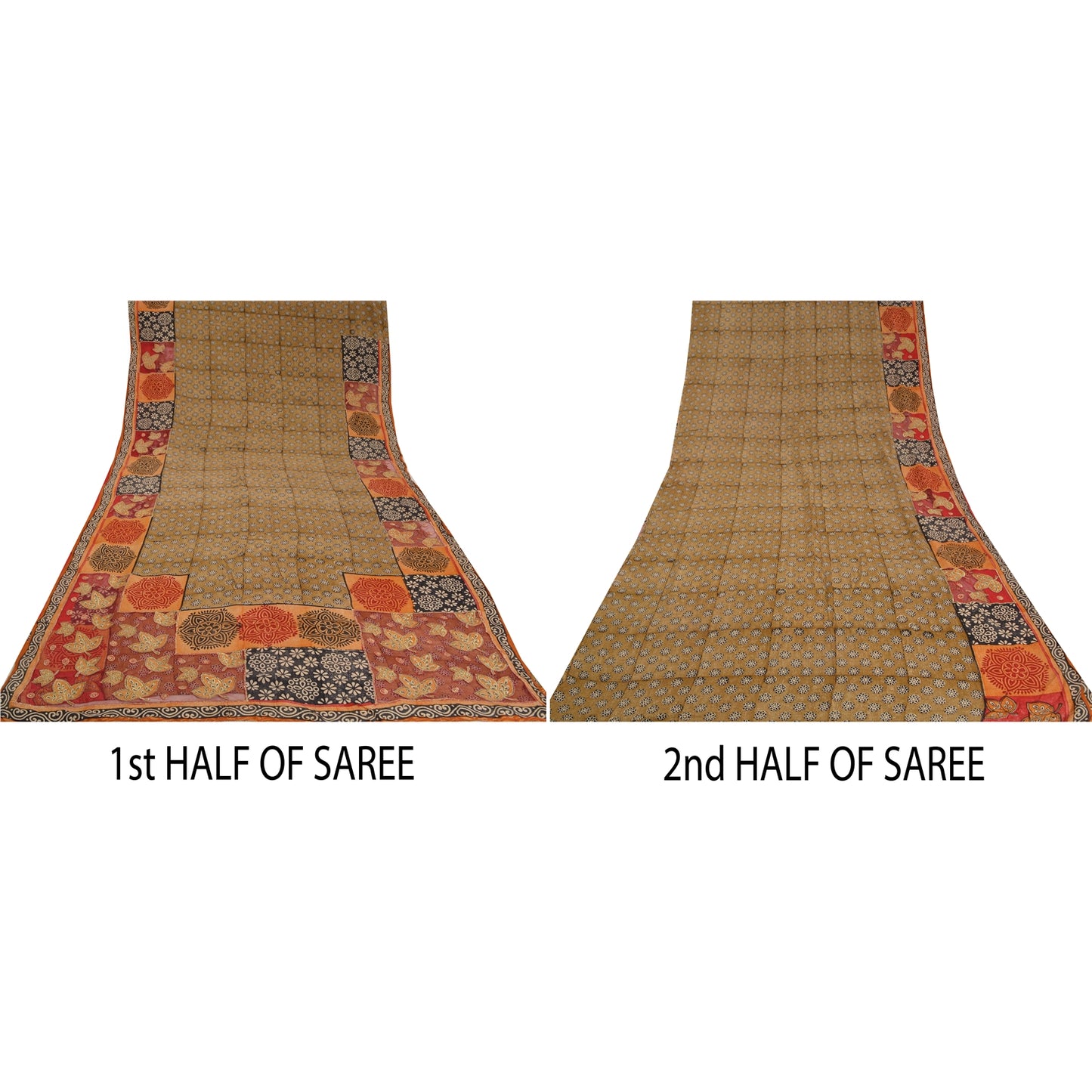 Sanskriti Vintage Sarees Multi Pure Crepe Silk Embroidered Printed Sari Sustainable Fabric