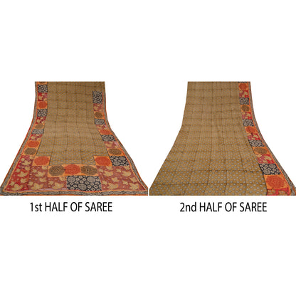 Sanskriti Vintage Sarees Multi Pure Crepe Silk Embroidered Printed Sari Sustainable Fabric