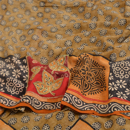 Sanskriti Vintage Sarees Multi Pure Crepe Silk Embroidered Printed Sari Sustainable Fabric