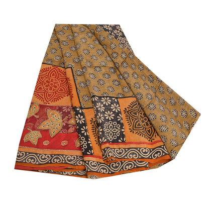 Sanskriti Vintage Sarees Multi Pure Crepe Silk Embroidered Printed Sari Sustainable Fabric