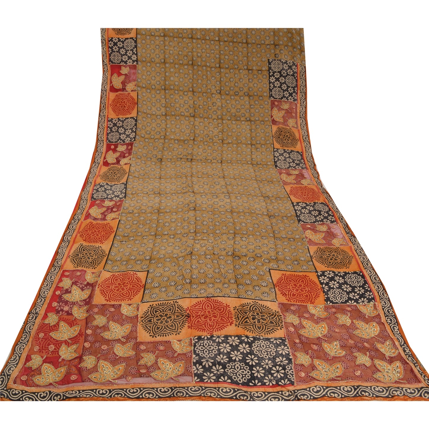 Sanskriti Vintage Sarees Multi Pure Crepe Silk Embroidered Printed Sari Sustainable Fabric