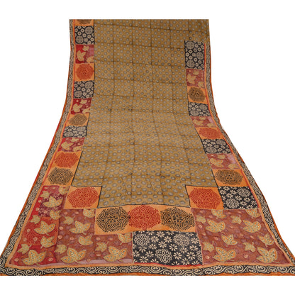 Sanskriti Vintage Sarees Multi Pure Crepe Silk Embroidered Printed Sari Sustainable Fabric