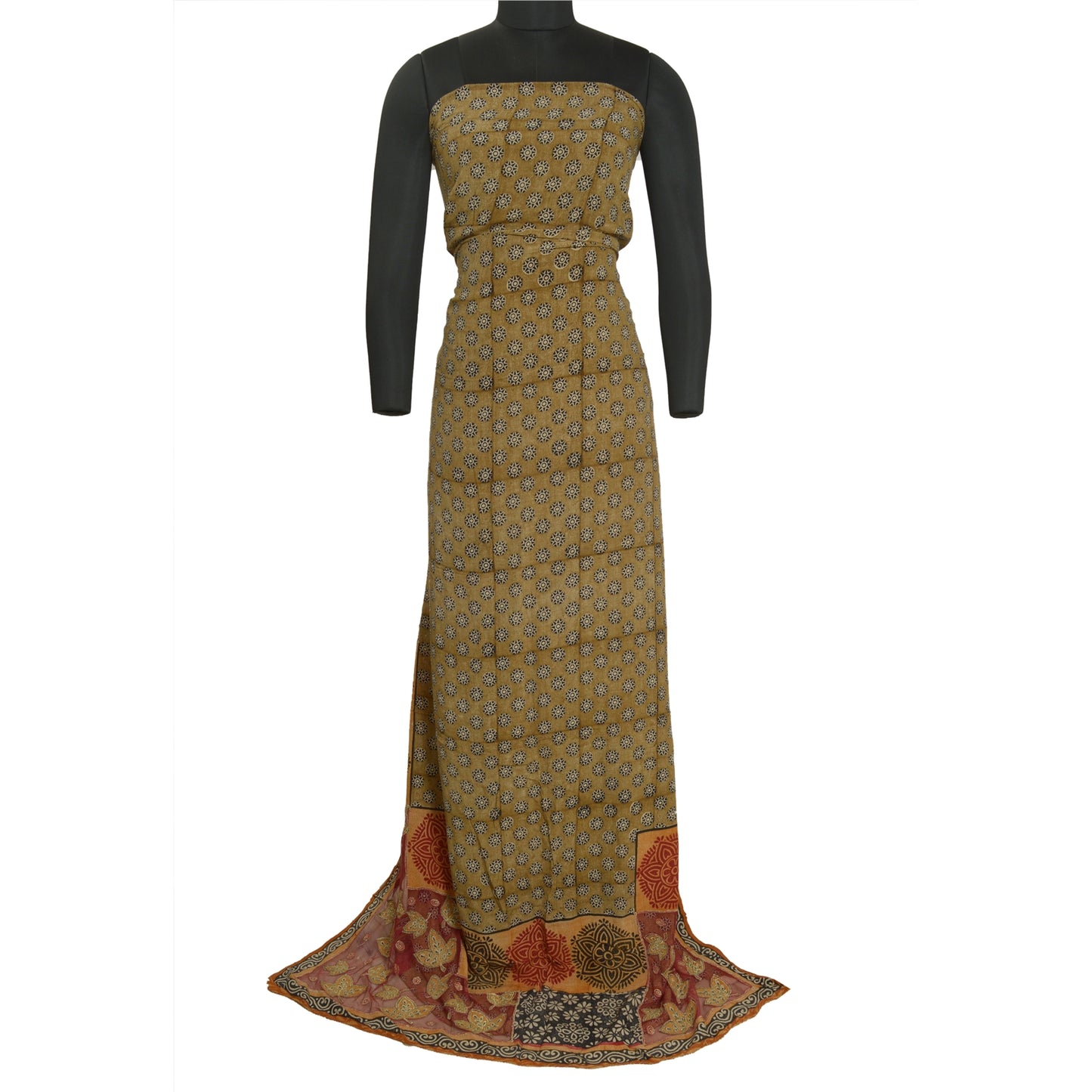 Sanskriti Vintage Sarees Multi Pure Crepe Silk Embroidered Printed Sari Sustainable Fabric