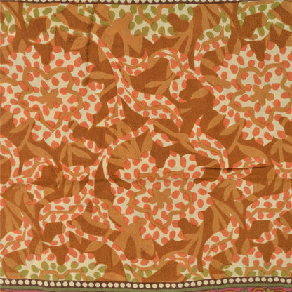 Sanskriti Vintage Sarees Indian Brown Pure Crepe Silk Printed Sari Craft Sustainable Fabric