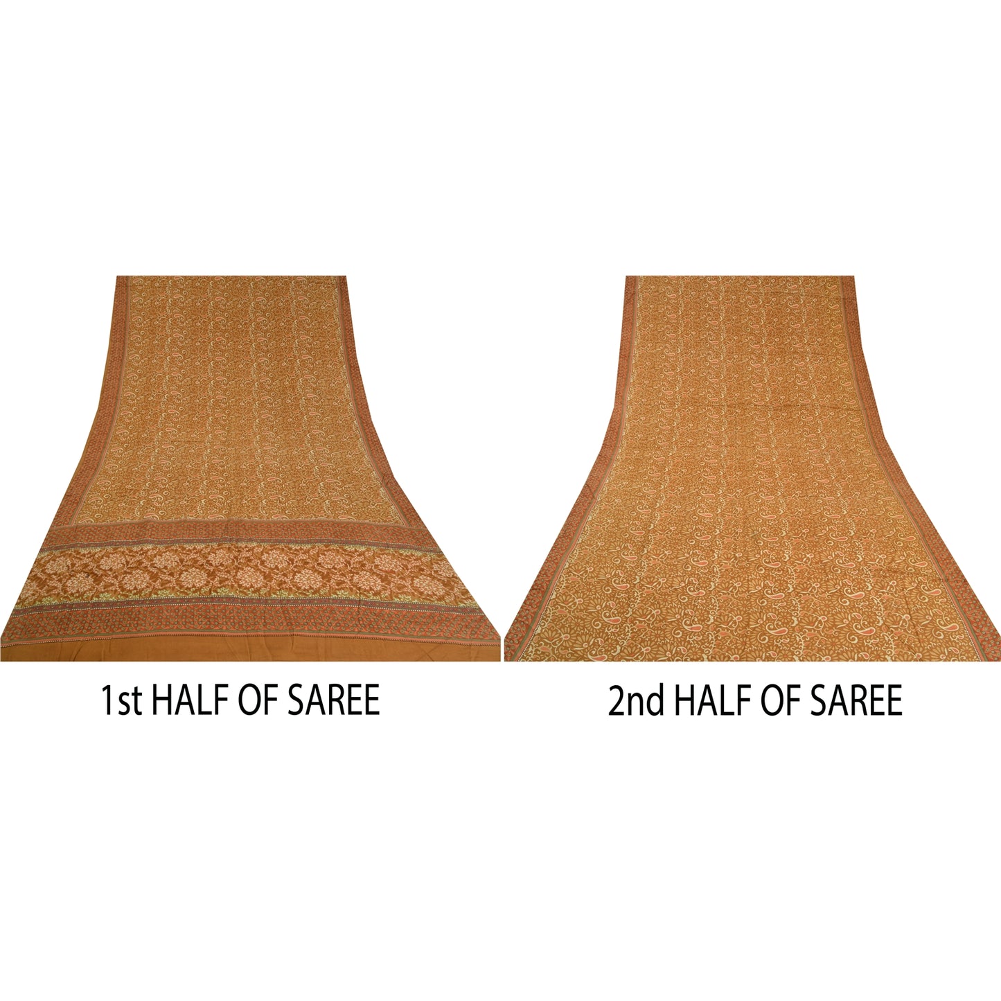 Sanskriti Vintage Sarees Indian Brown Pure Crepe Silk Printed Sari Craft Sustainable Fabric