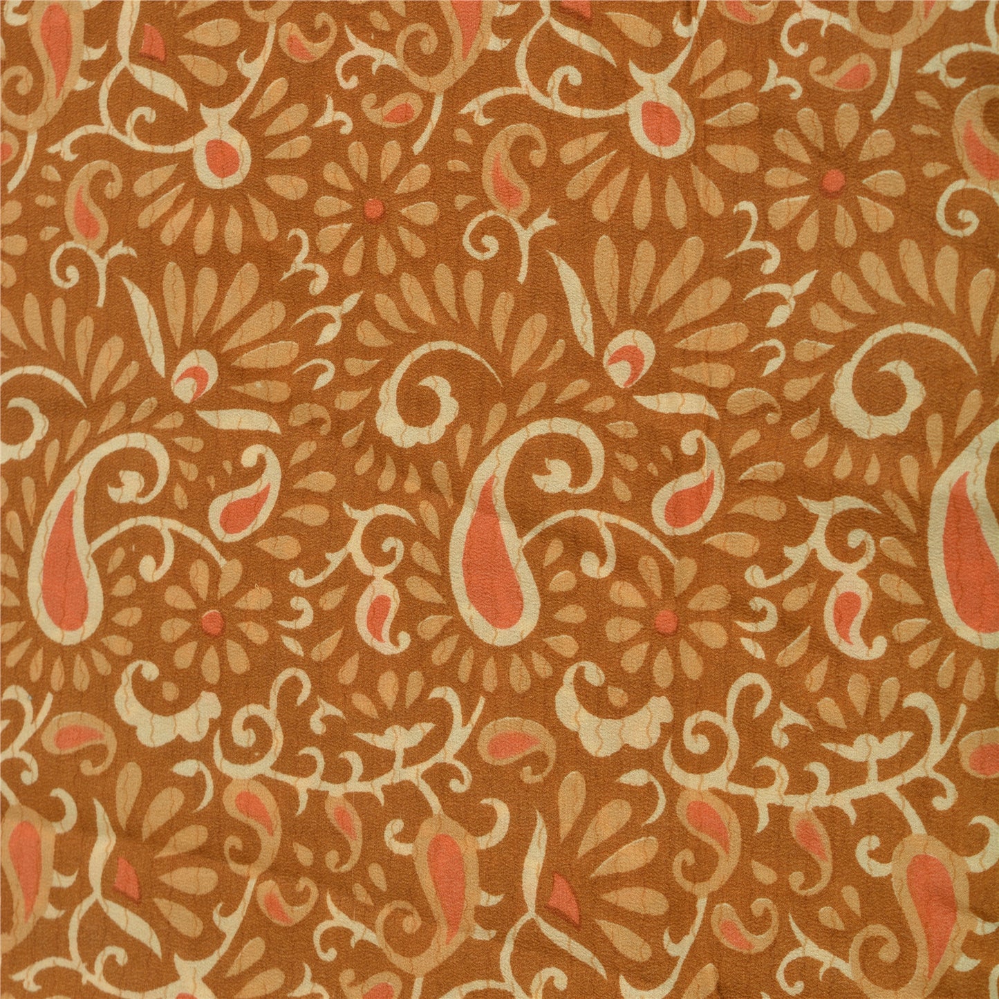 Sanskriti Vintage Sarees Indian Brown Pure Crepe Silk Printed Sari Craft Sustainable Fabric