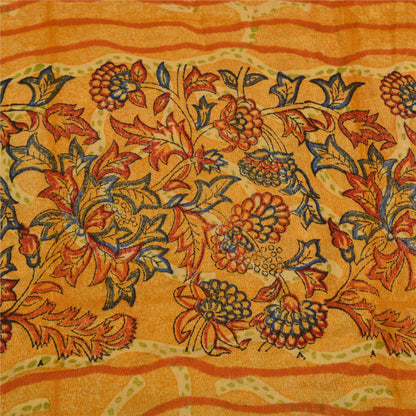 Sanskriti Vintage Sarees Saffron Indian Pure Crepe Silk Print Sari Craft Sustainable Fabric