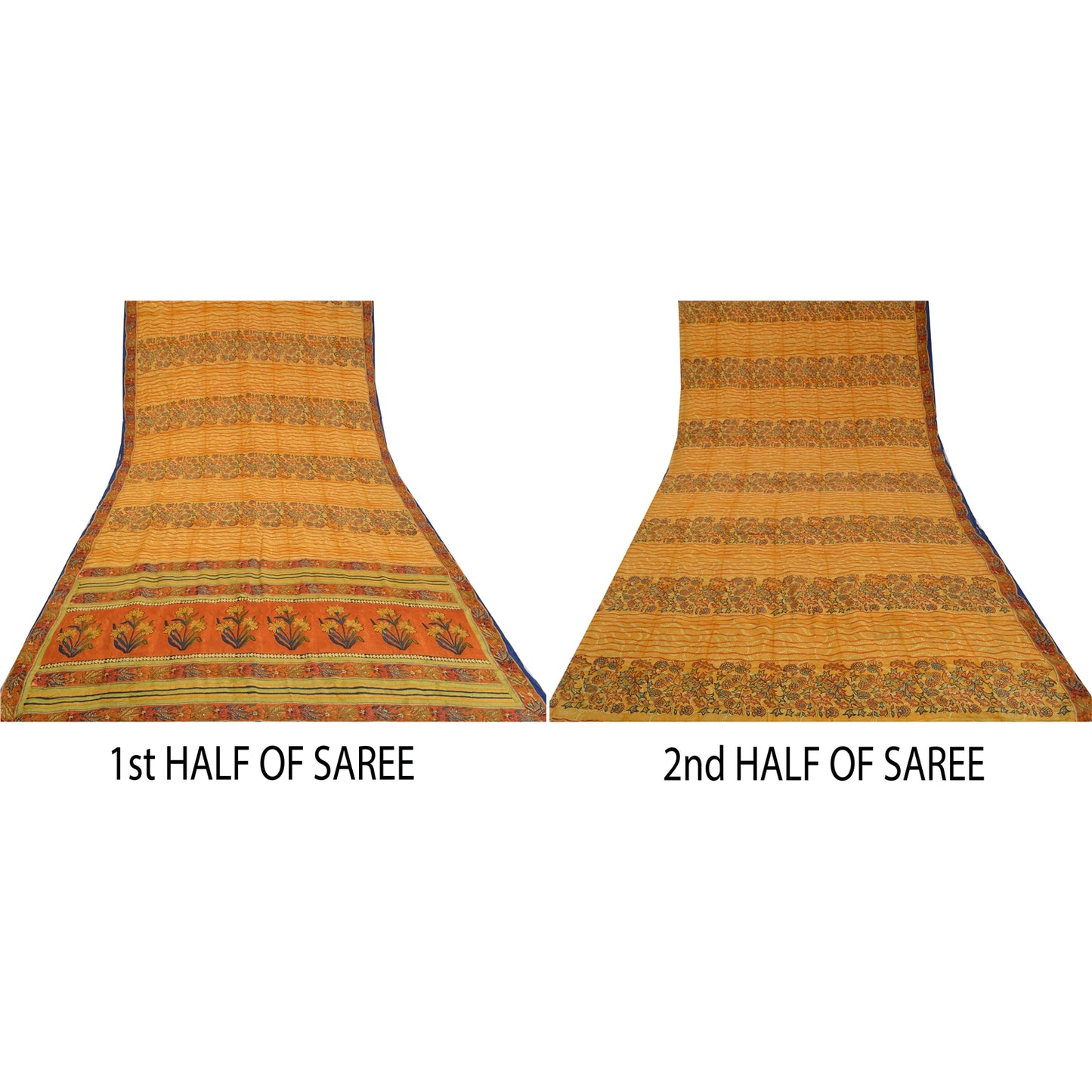 Sanskriti Vintage Sarees Saffron Indian Pure Crepe Silk Print Sari Craft Sustainable Fabric