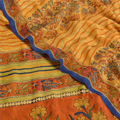 Sanskriti Vintage Sarees Saffron Indian Pure Crepe Silk Print Sari Craft Sustainable Fabric