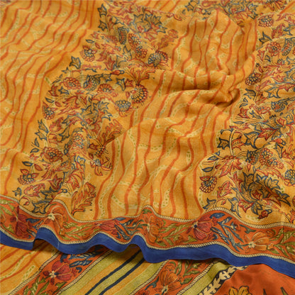 Sanskriti Vintage Sarees Saffron Indian Pure Crepe Silk Print Sari Craft Sustainable Fabric