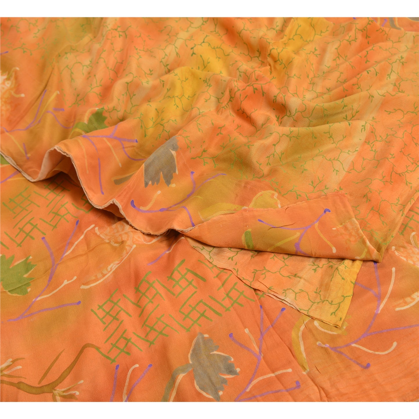 Sanskriti Vintage Sarees Indian Multi Pure Crepe Silk Printed Sari Craft Sustainable Fabric