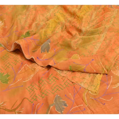 Sanskriti Vintage Sarees Indian Multi Pure Crepe Silk Printed Sari Craft Sustainable Fabric