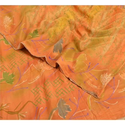 Sanskriti Vintage Sarees Indian Multi Pure Crepe Silk Printed Sari Craft Sustainable Fabric