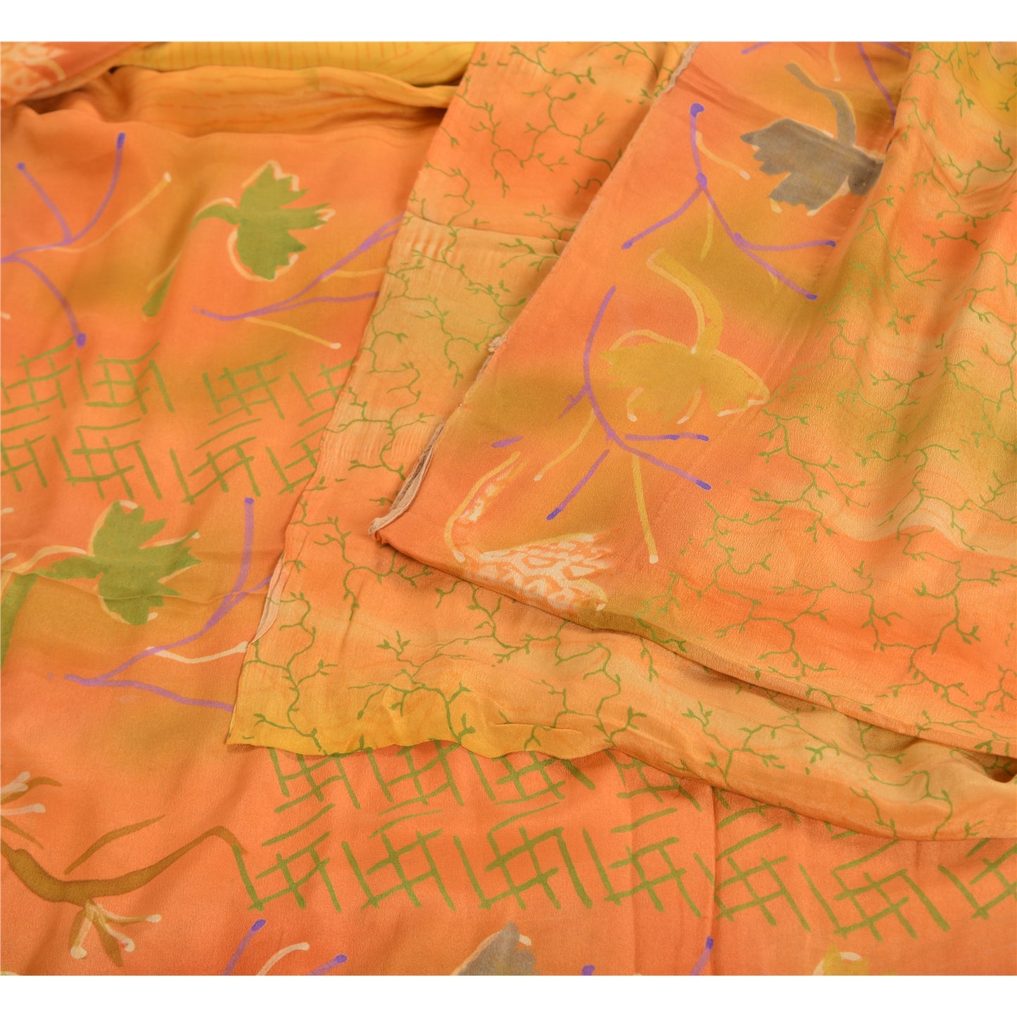 Sanskriti Vintage Sarees Indian Multi Pure Crepe Silk Printed Sari Craft Sustainable Fabric