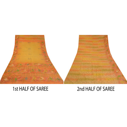 Sanskriti Vintage Sarees Indian Multi Pure Crepe Silk Printed Sari Craft Sustainable Fabric