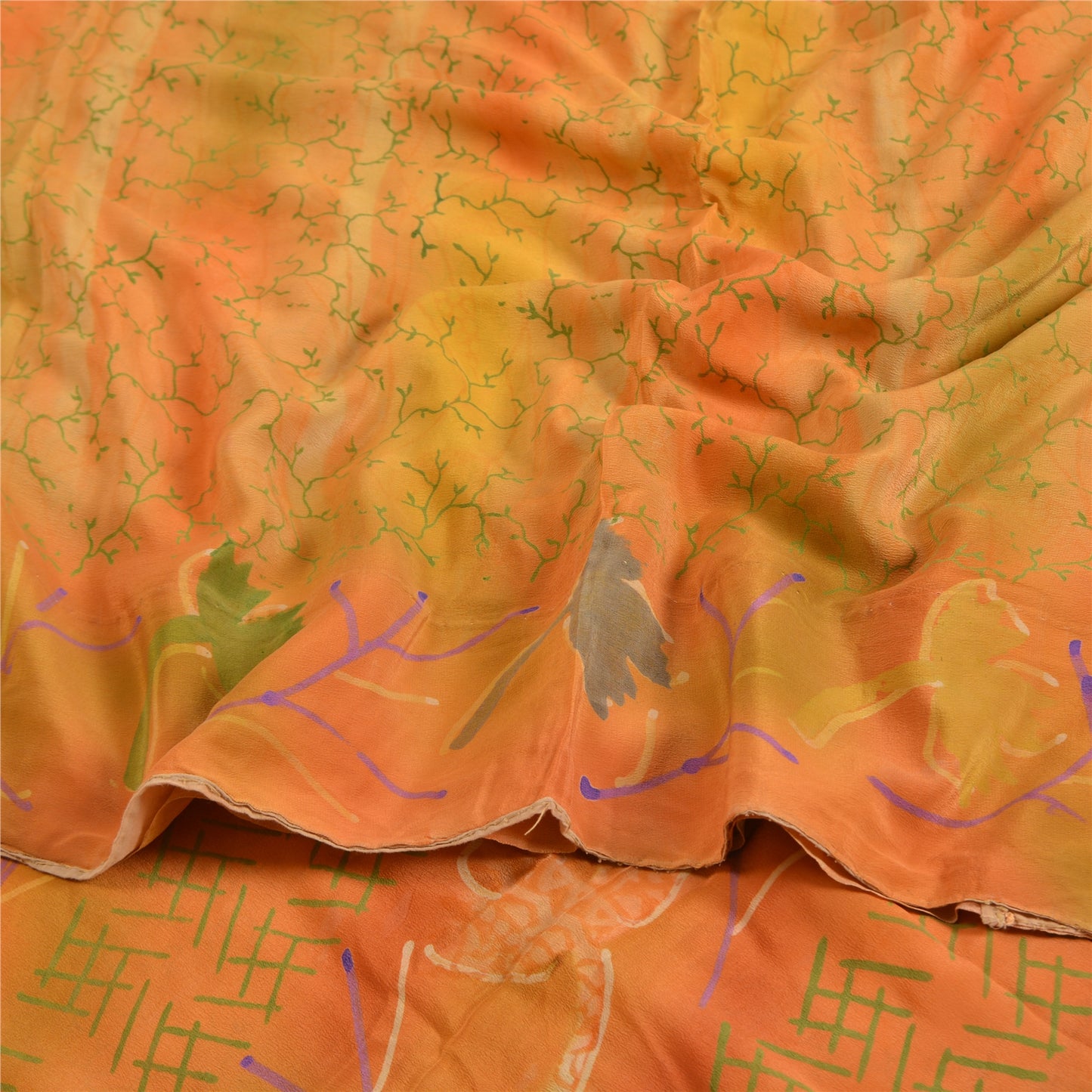 Sanskriti Vintage Sarees Indian Multi Pure Crepe Silk Printed Sari Craft Sustainable Fabric