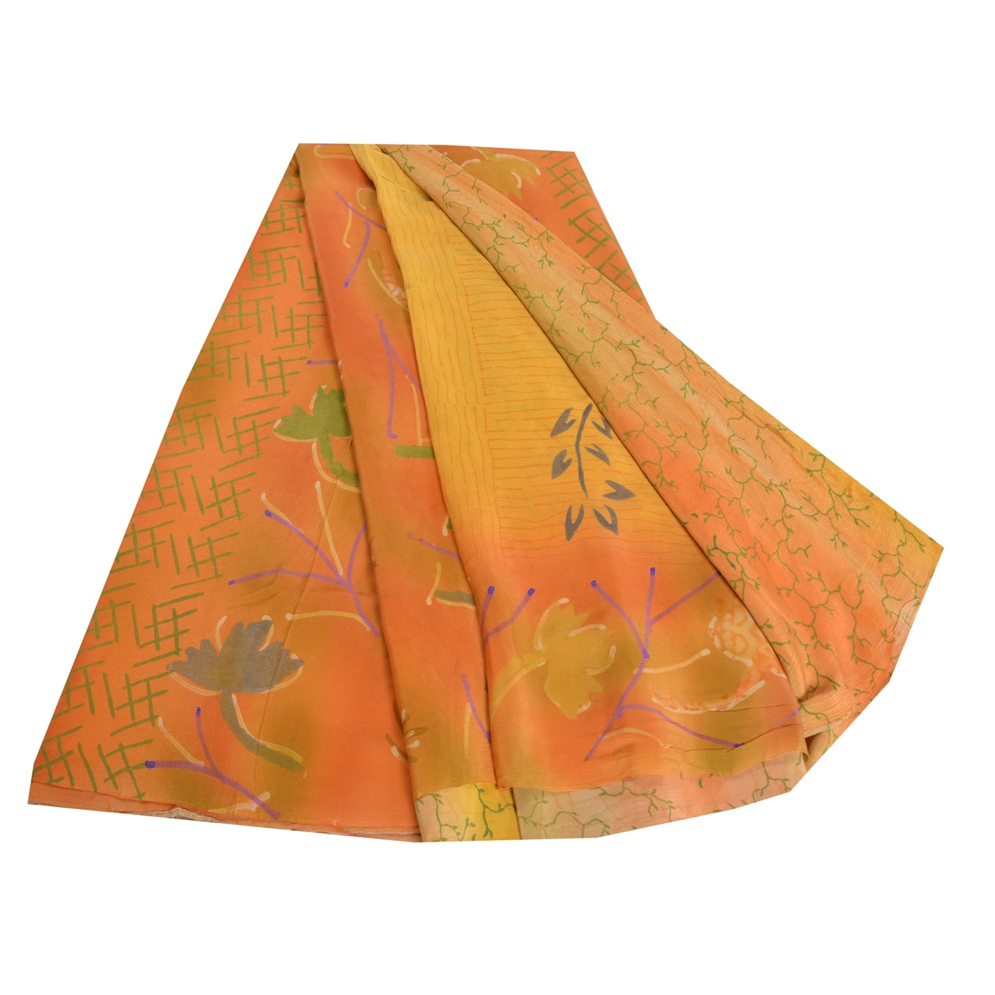 Sanskriti Vintage Sarees Indian Multi Pure Crepe Silk Printed Sari Craft Sustainable Fabric
