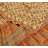 Sanskriti Vintage Sarees Indian Cream Pure Crepe Silk Printed Sari Craft Sustainable Fabric