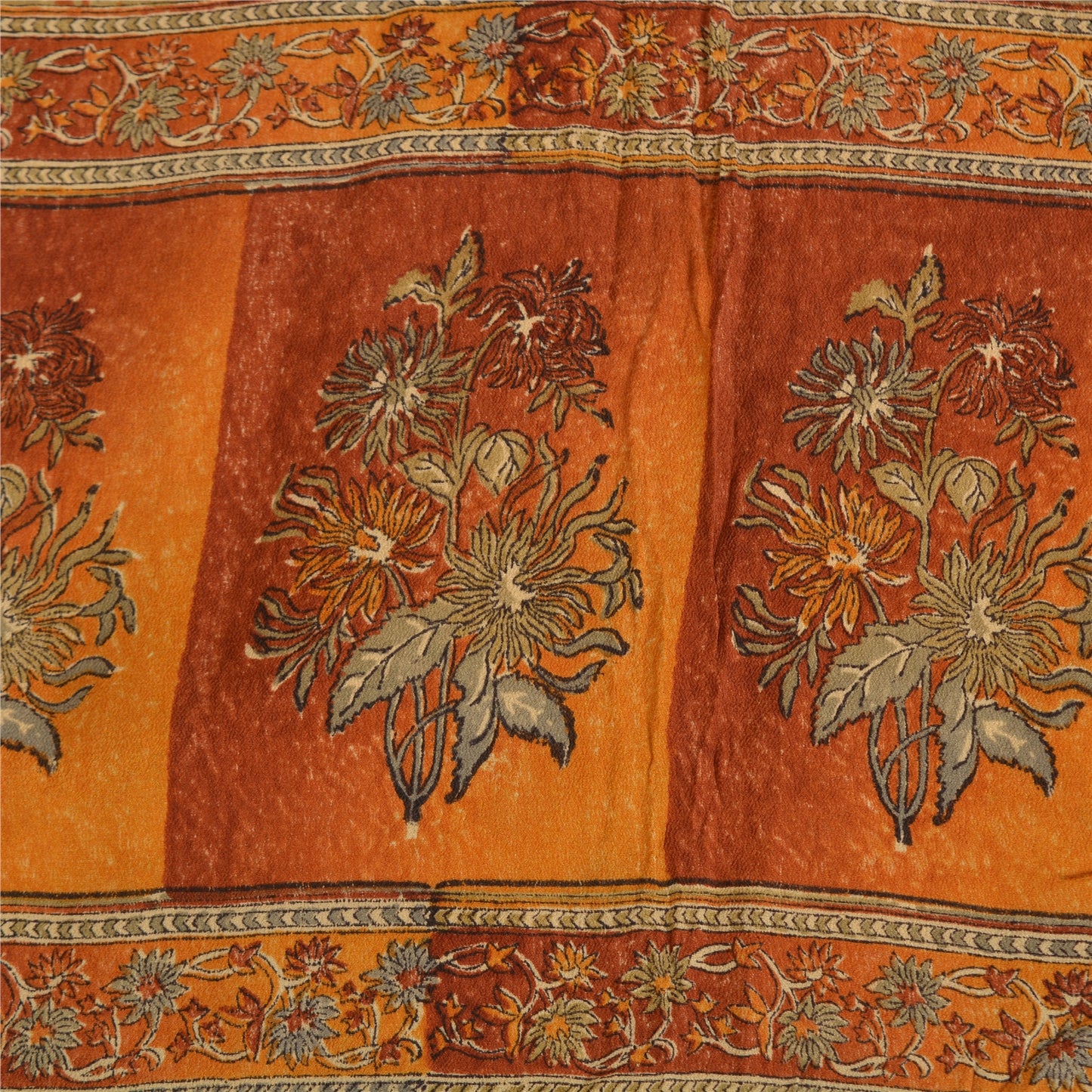 Sanskriti Vintage Sarees Indian Cream Pure Crepe Silk Printed Sari Craft Sustainable Fabric