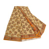 Sanskriti Vintage Sarees Indian Cream Pure Crepe Silk Printed Sari Craft Sustainable Fabric